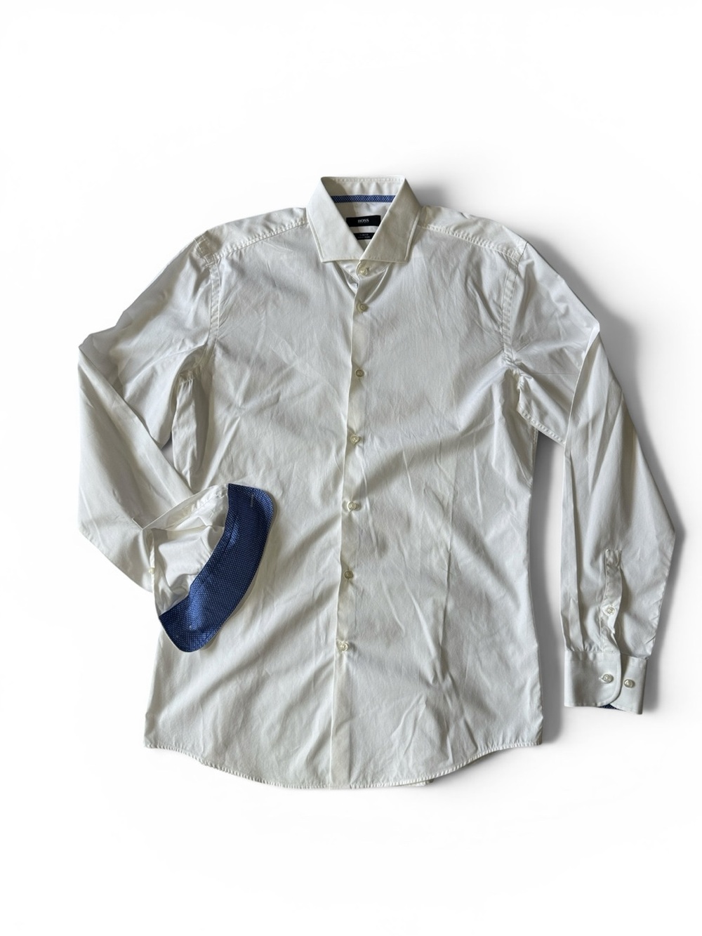 Hugo Boss mens 16 41 slim Fit easy iron solid white dress shirt EUC